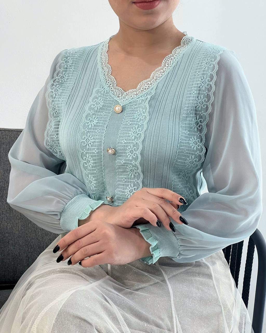 پلیور بافت جلو گیپور سر آستین چین کد 4354