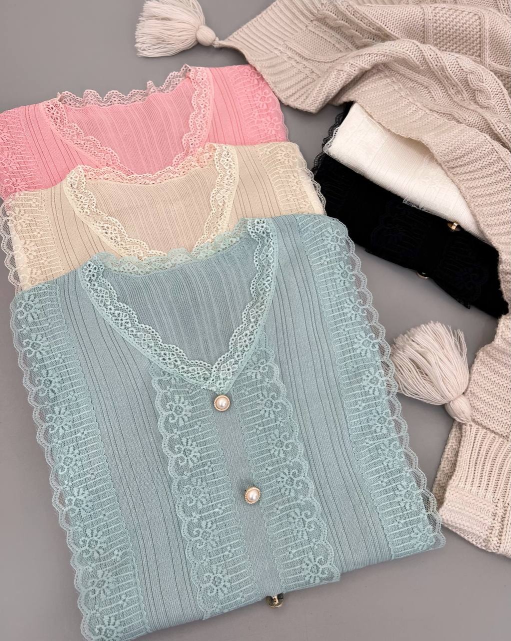 پلیور بافت جلو گیپور سر آستین چین کد 4354