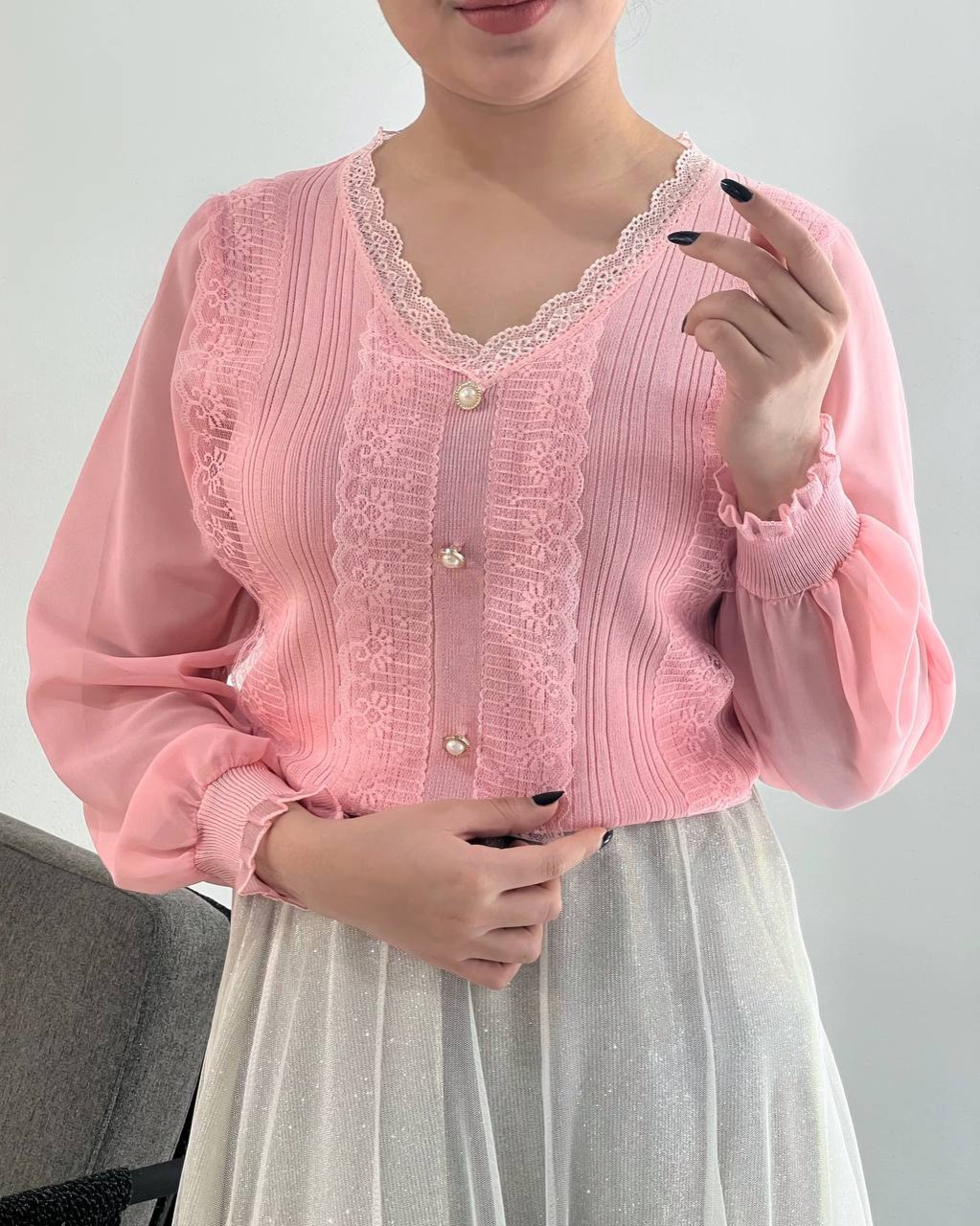 پلیور بافت جلو گیپور سر آستین چین کد 4354