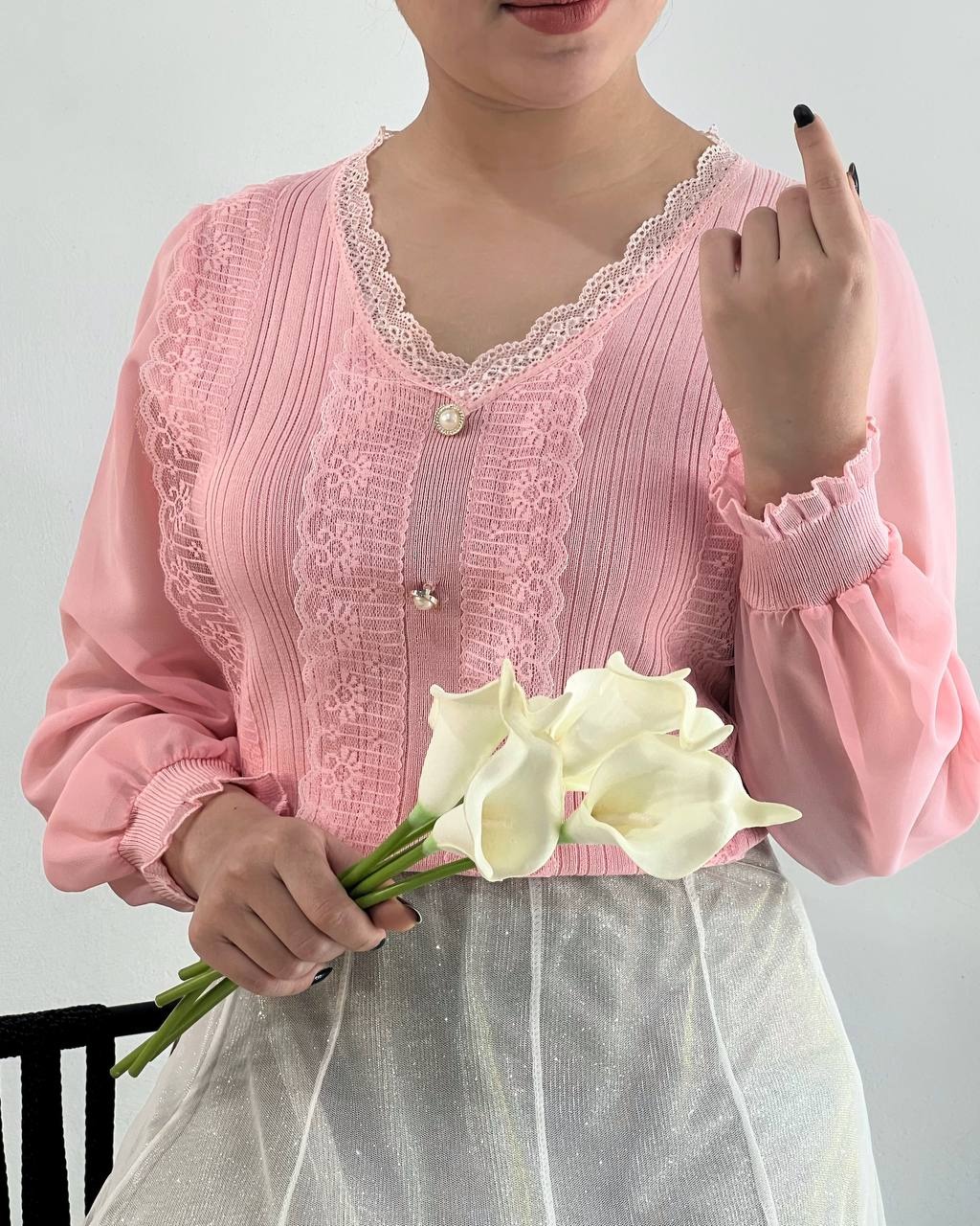 پلیور بافت جلو گیپور سر آستین چین کد 4354