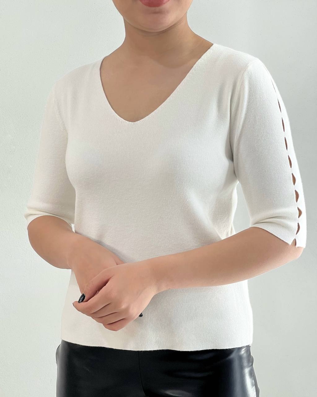 پلیور بافت آستین سه ربع سه رنگ کد 4356