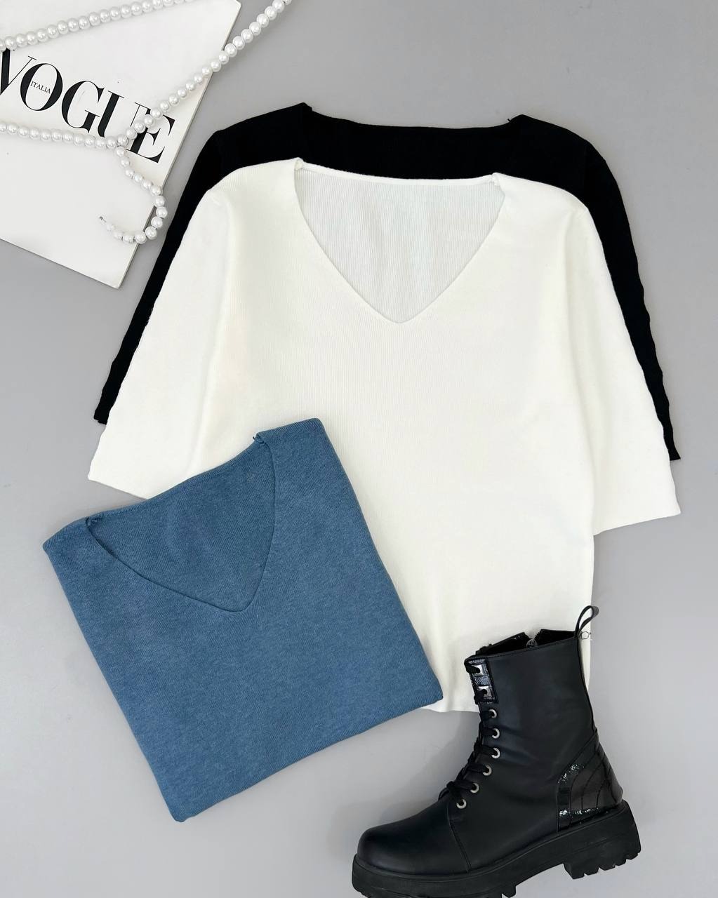 پلیور بافت آستین سه ربع سه رنگ کد 4356