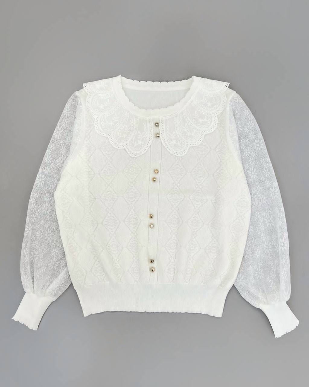 پلیور بافت یقه خامه دوزی آستین گیپور کد 4347