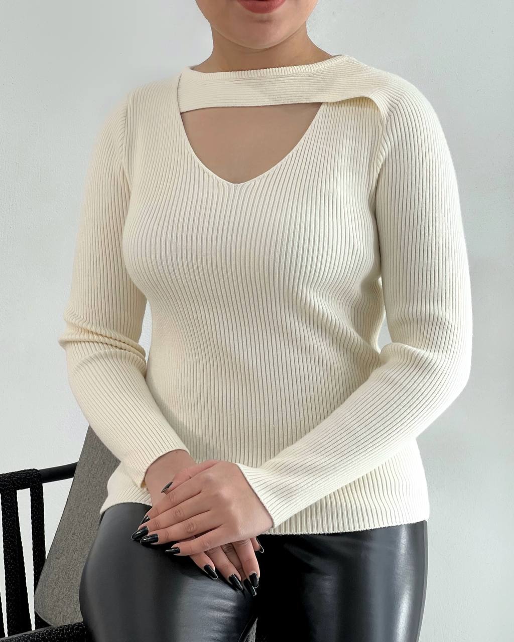 پلیور بافت دو رنگ کبریتی کد 4365