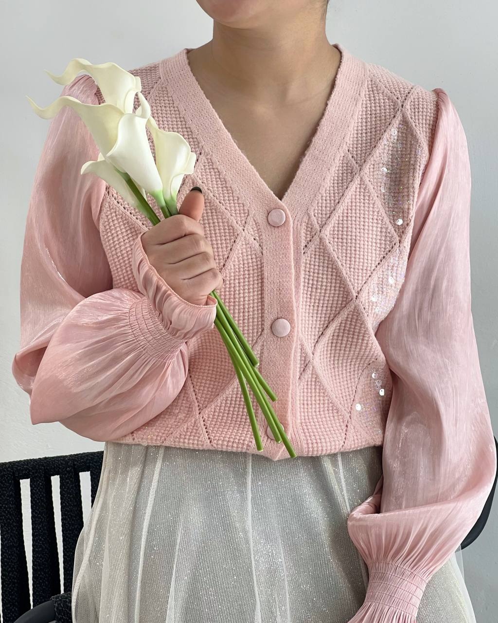 ژاکت بافت جلو دکمه پولک کد 4366