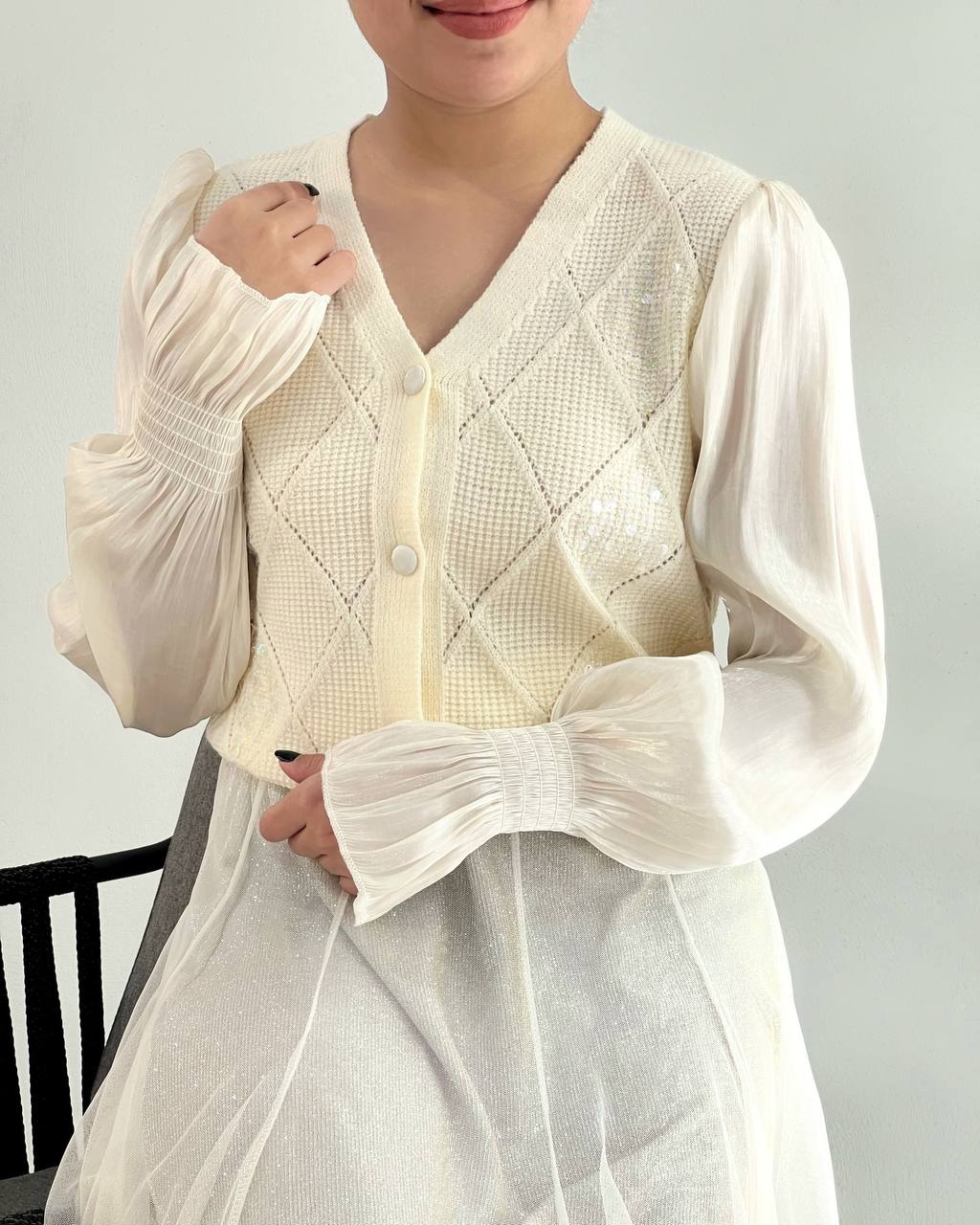 ژاکت بافت جلو دکمه پولک کد 4366