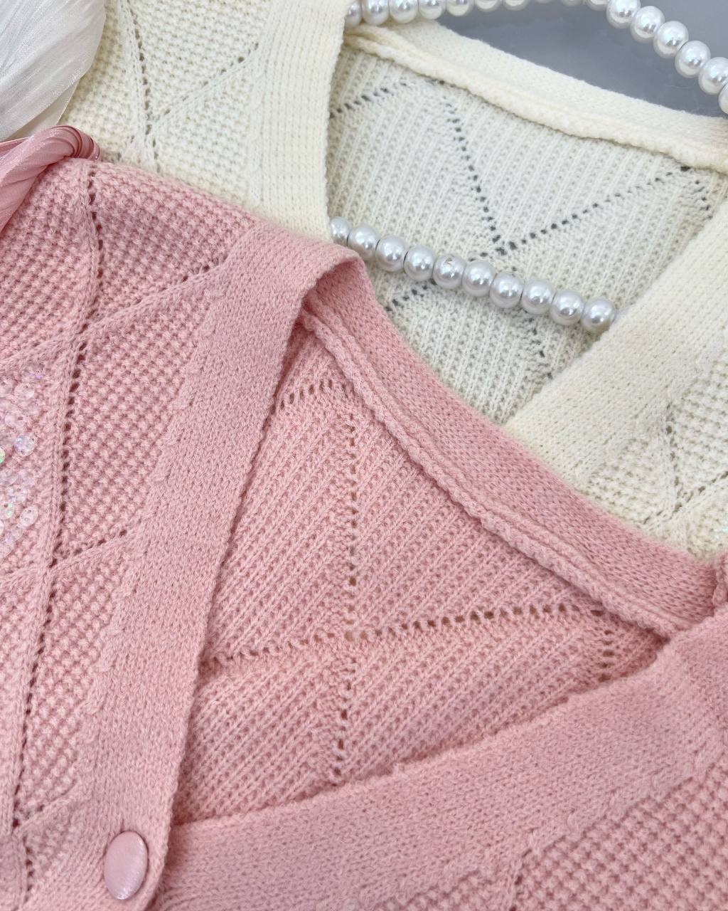 ژاکت بافت جلو دکمه پولک کد 4366