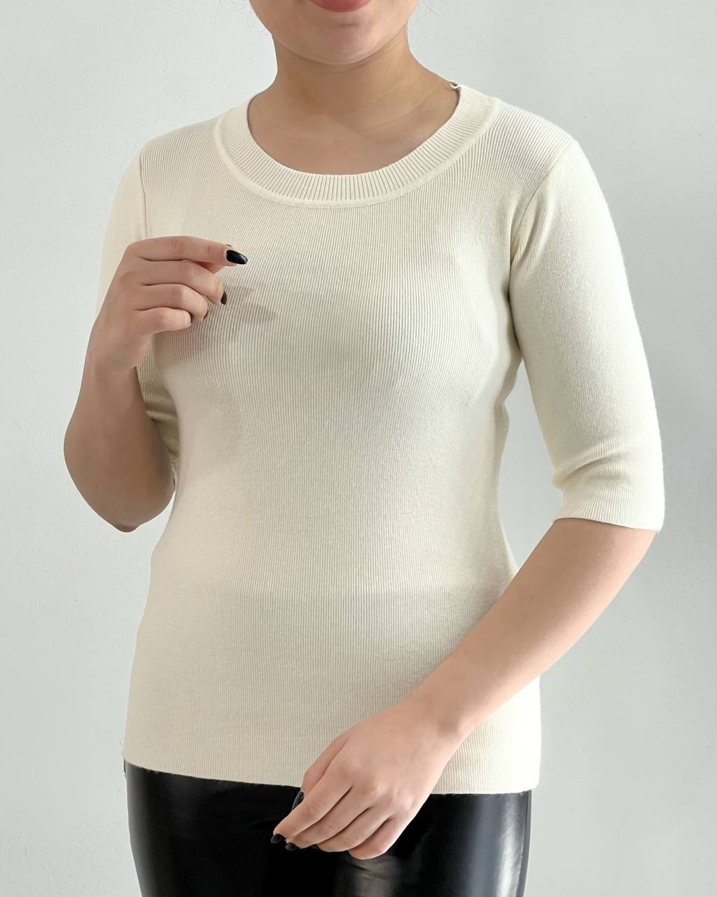 پلیور بافت آستین سه ربع ساده کد 4367