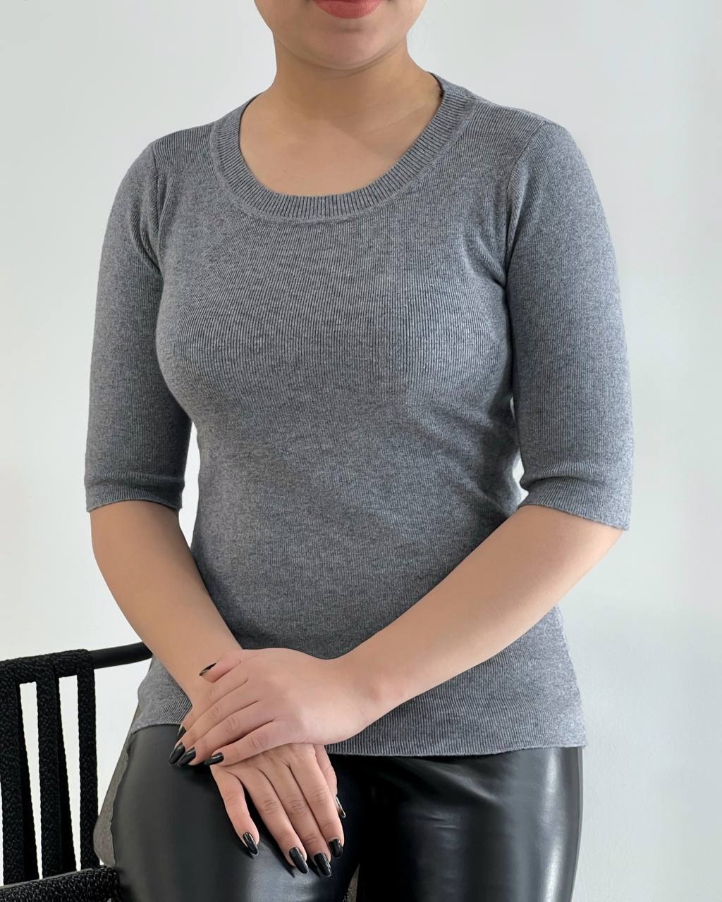 پلیور بافت آستین سه ربع ساده کد 4367