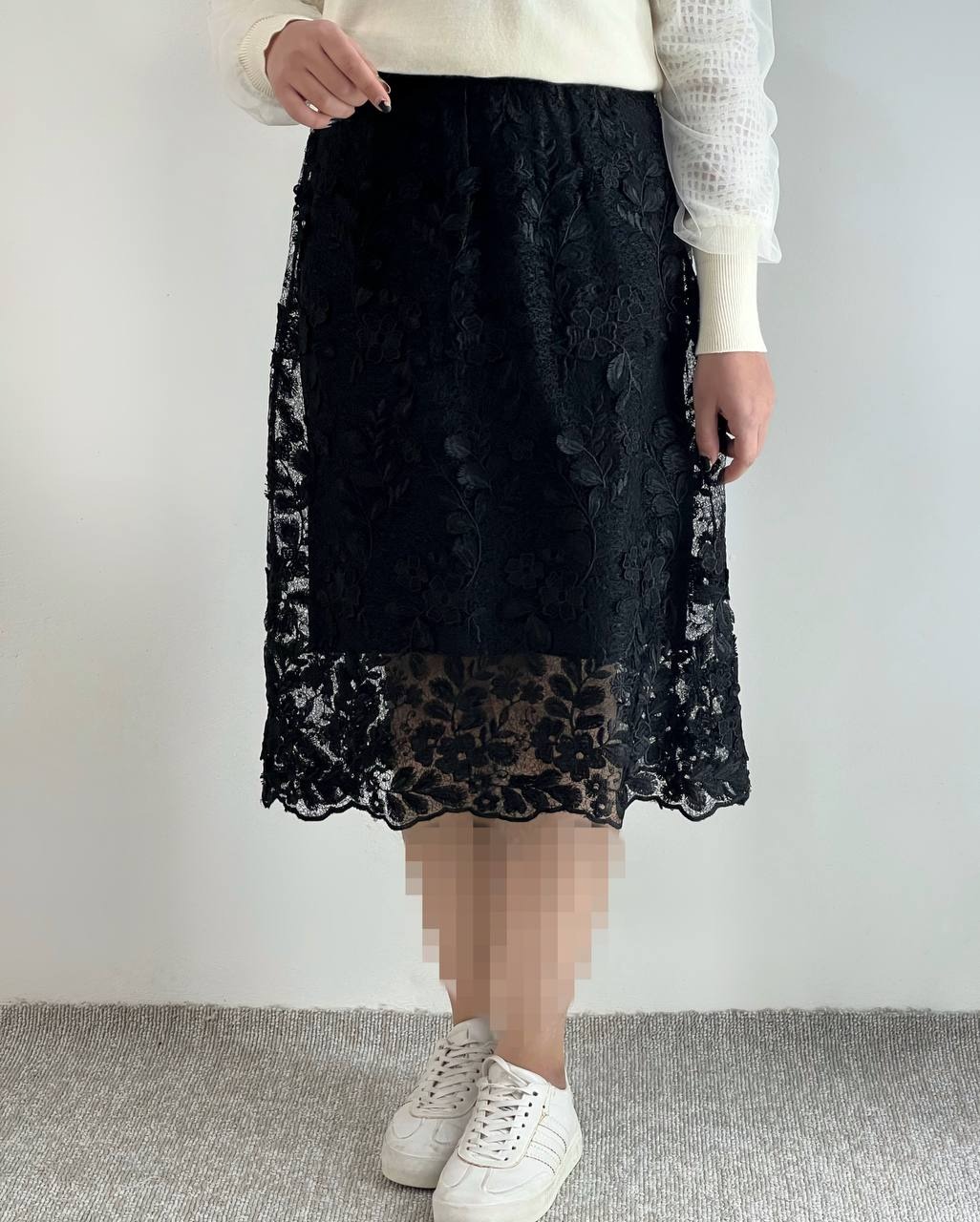 دامن دانتل گل برجسته با آستر بافت کد 4370