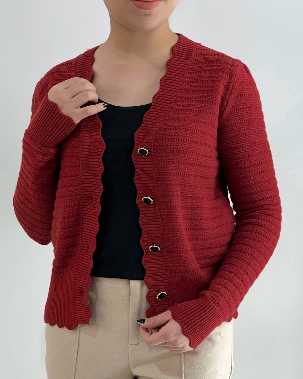 ژاکت بافت جلو دکمه دو رنگ کد 4374