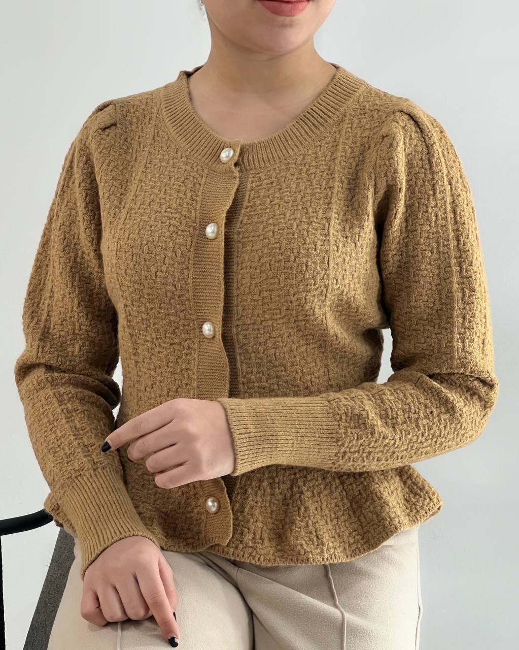 ژاکت بافت کمر چین سه رنگ کد 4376