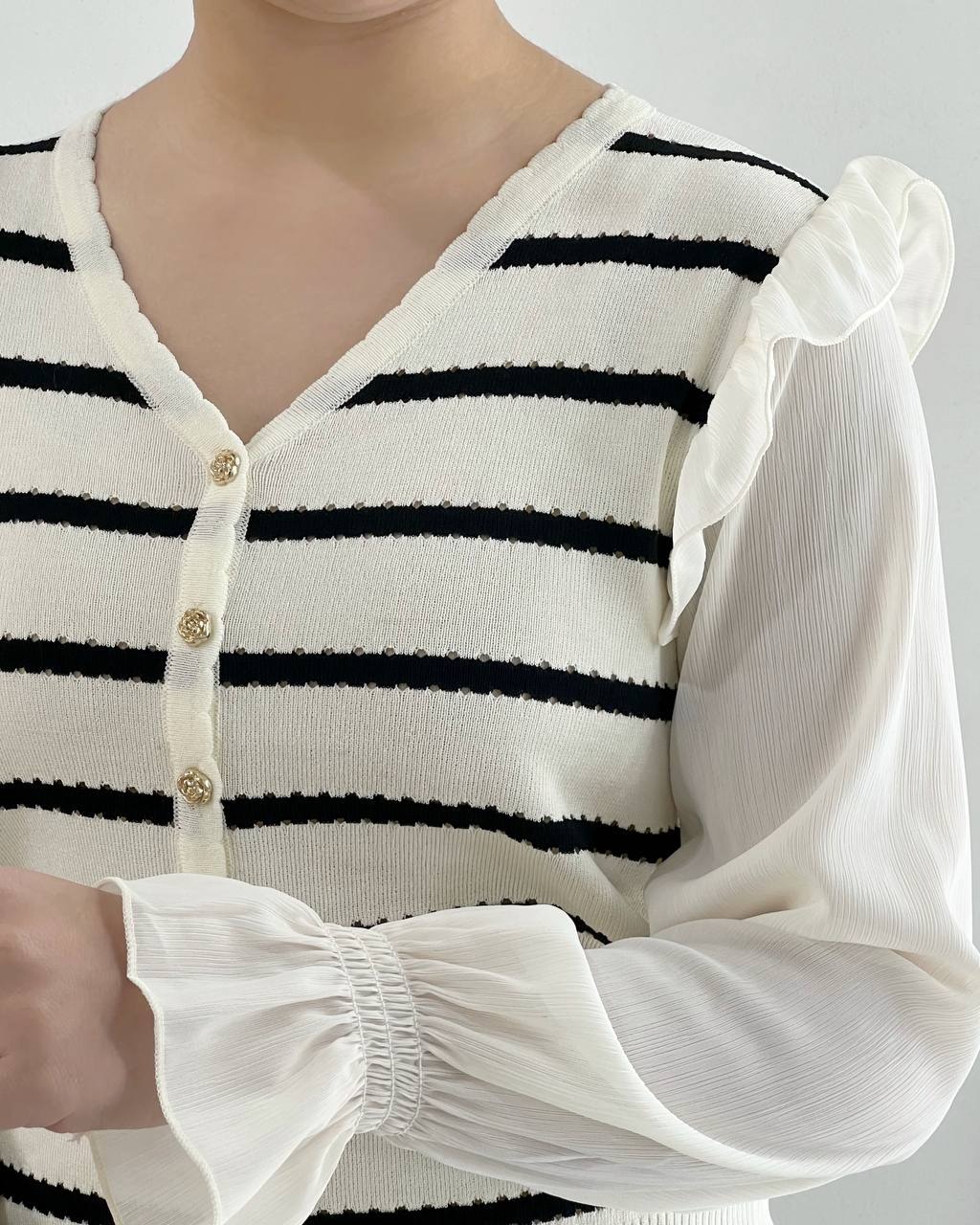 ژاکت بافت راه راه آستین حریر کد 4378