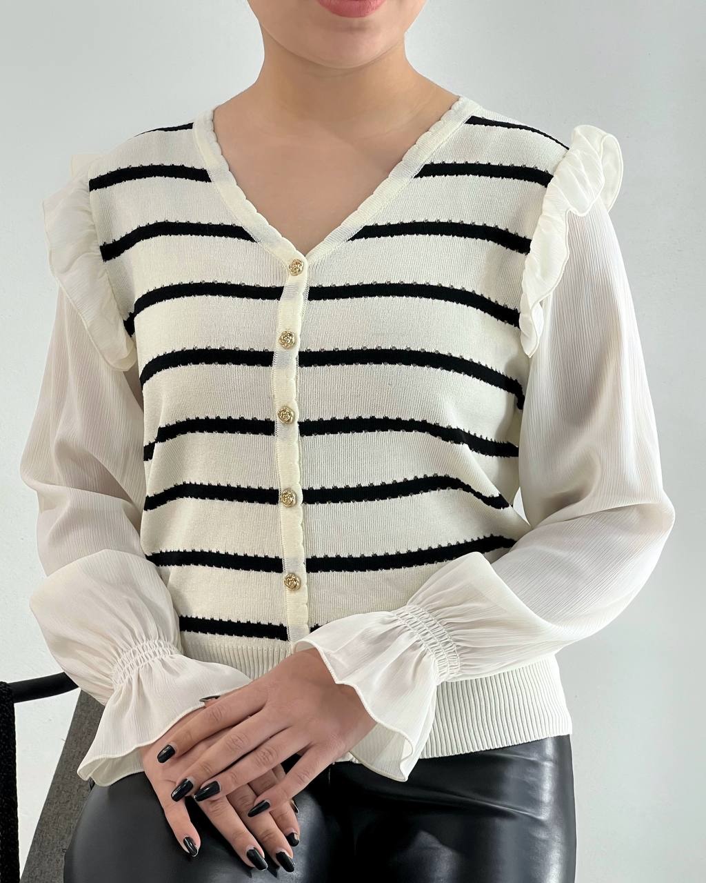 ژاکت بافت راه راه آستین حریر کد 4378