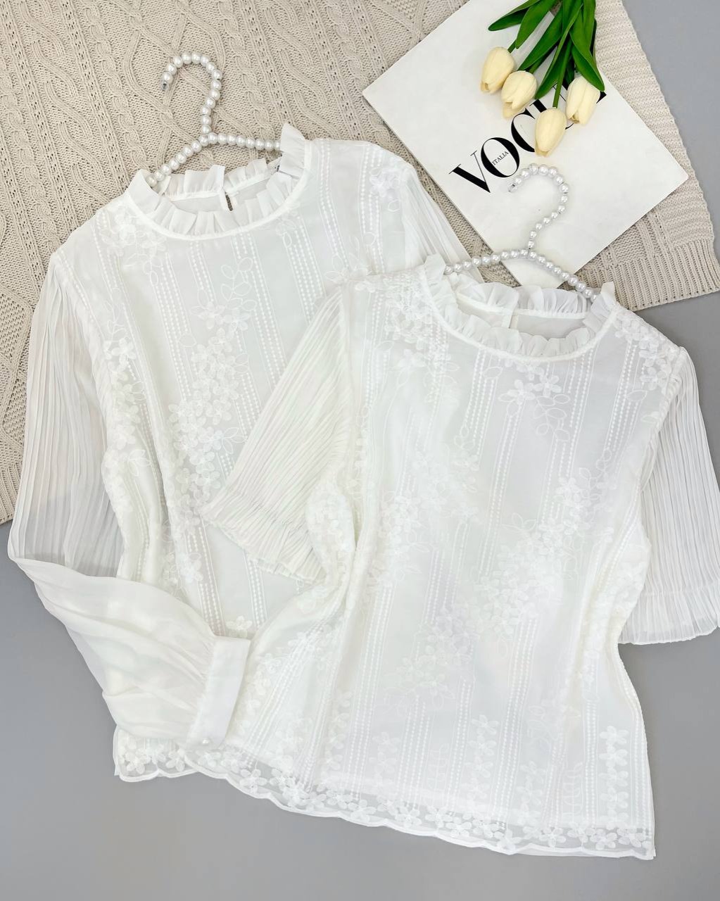 شومیز تمام گلدوزی آستین پلیسه کد 4382