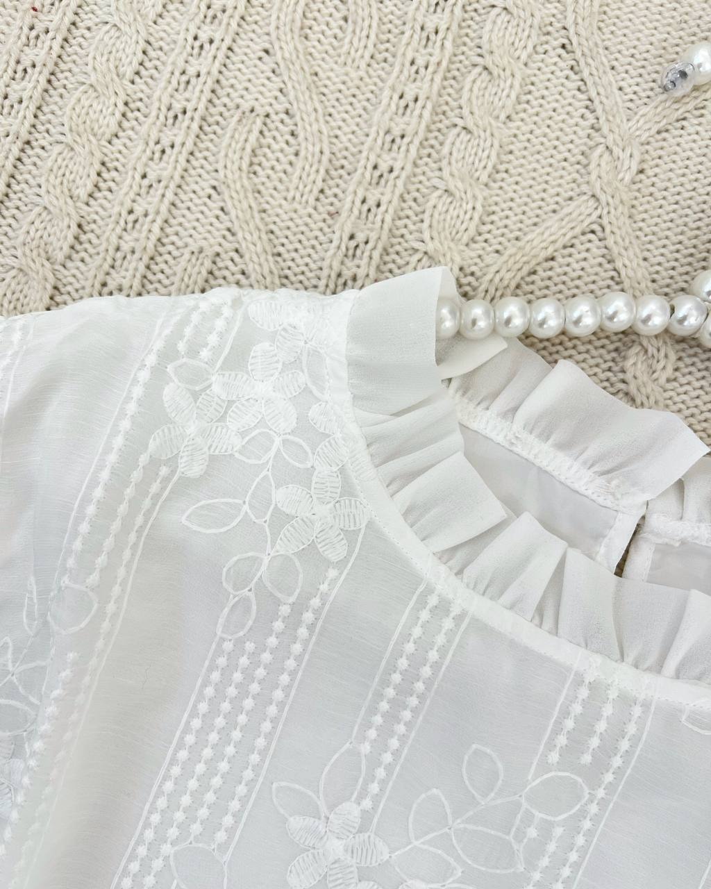 شومیز تمام گلدوزی آستین پلیسه کد 4382