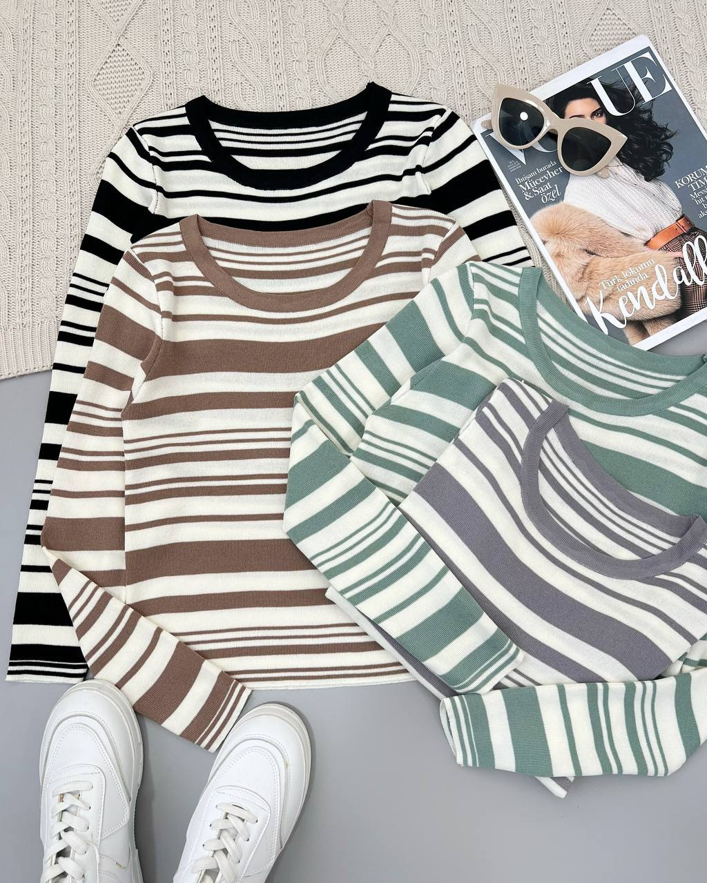 بلوز بافت راه راه ظریف کد 4383