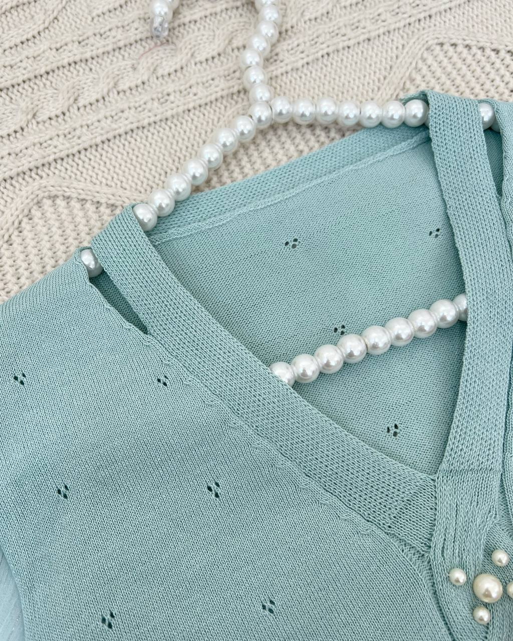 پلیور بافت سر استین دانتل مروارید کد 4384