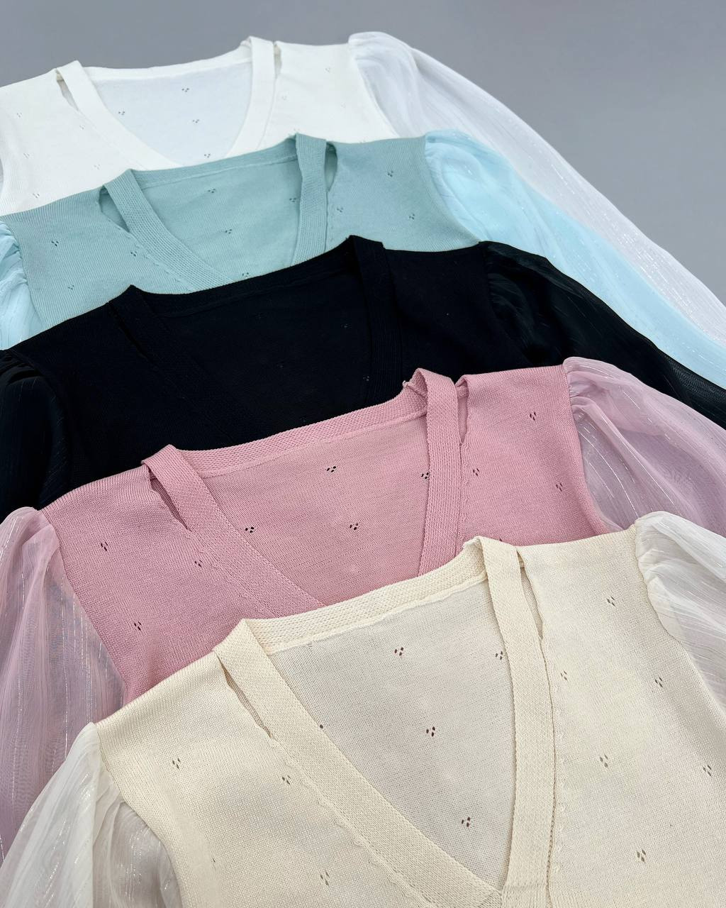 پلیور بافت سر استین دانتل مروارید کد 4384