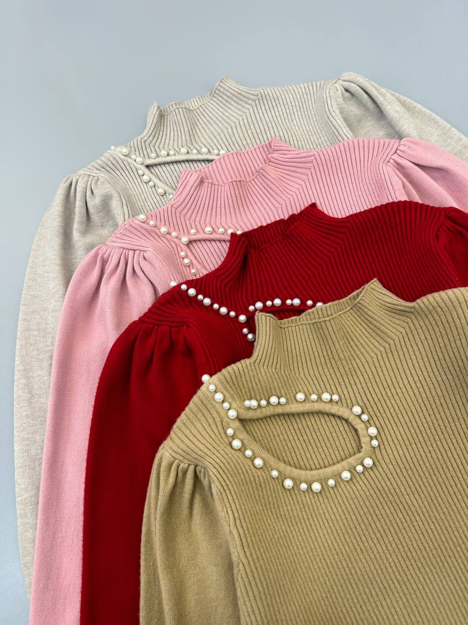 پلیور بافت یقه مروارید آستین مچی کد 4336