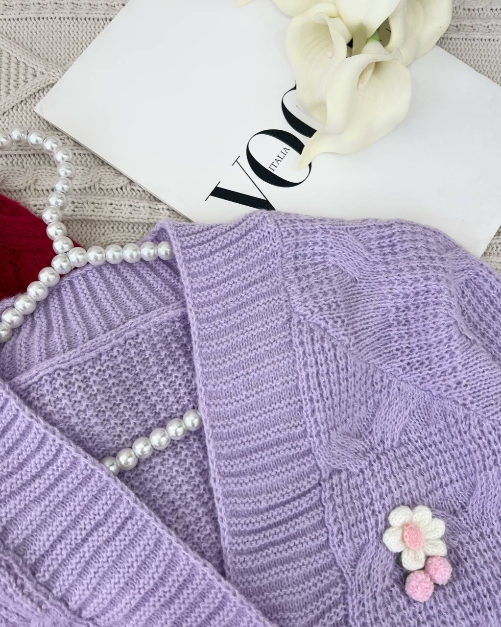 ژاکت بافت گل برجسته جلو دکمه کد 4392