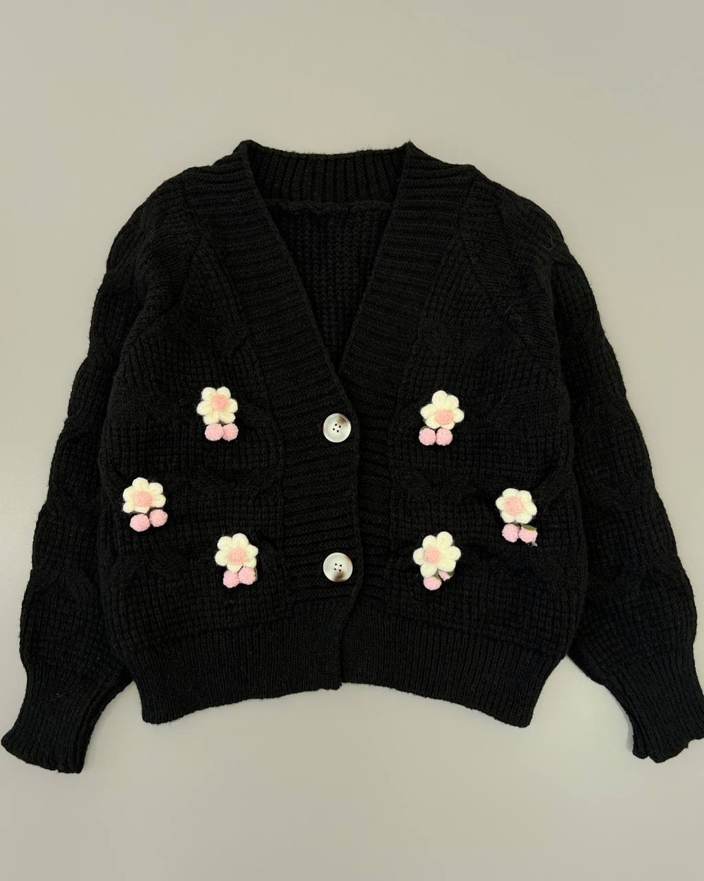 ژاکت بافت گل برجسته جلو دکمه کد 4392