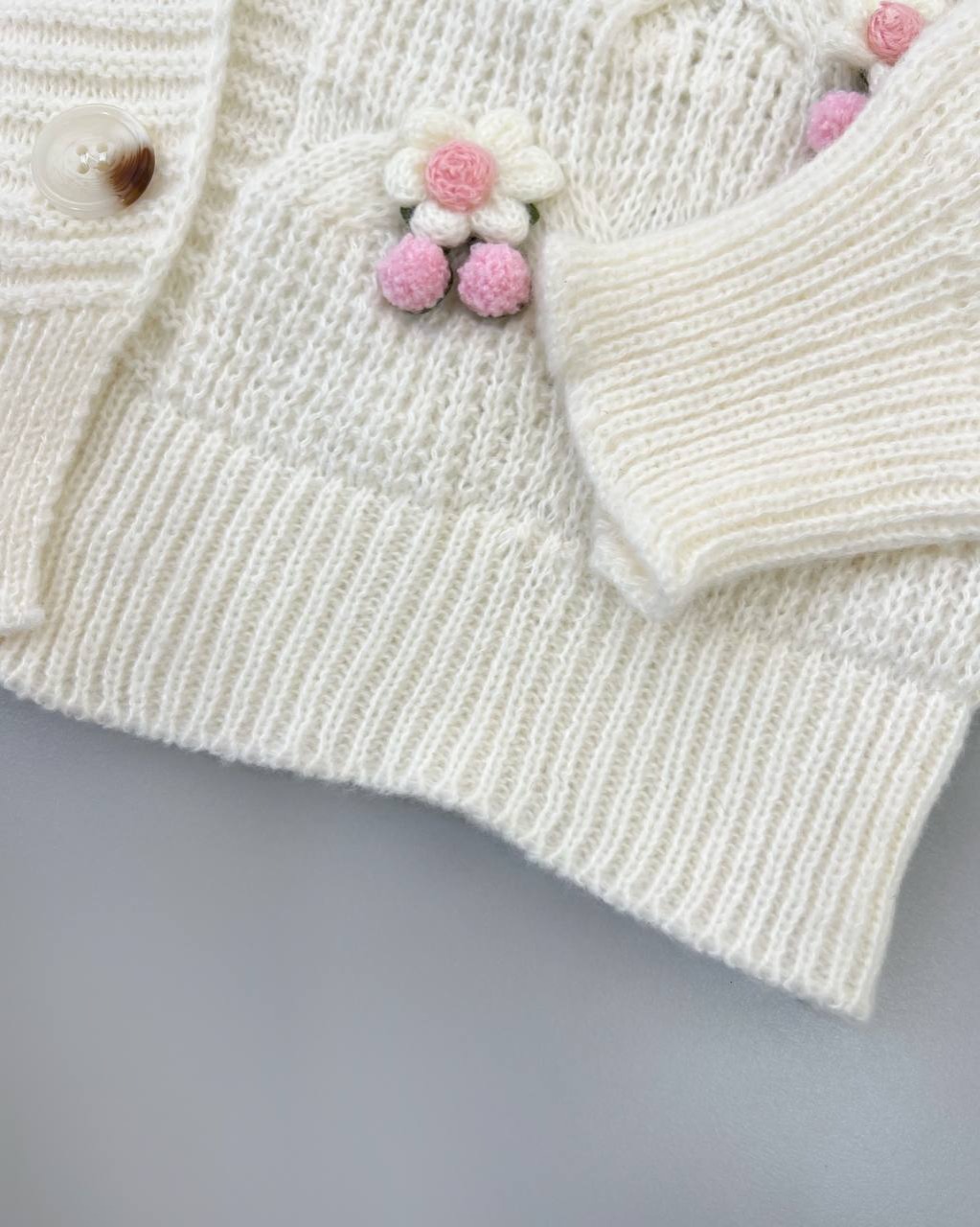 ژاکت بافت گل برجسته جلو دکمه کد 4392