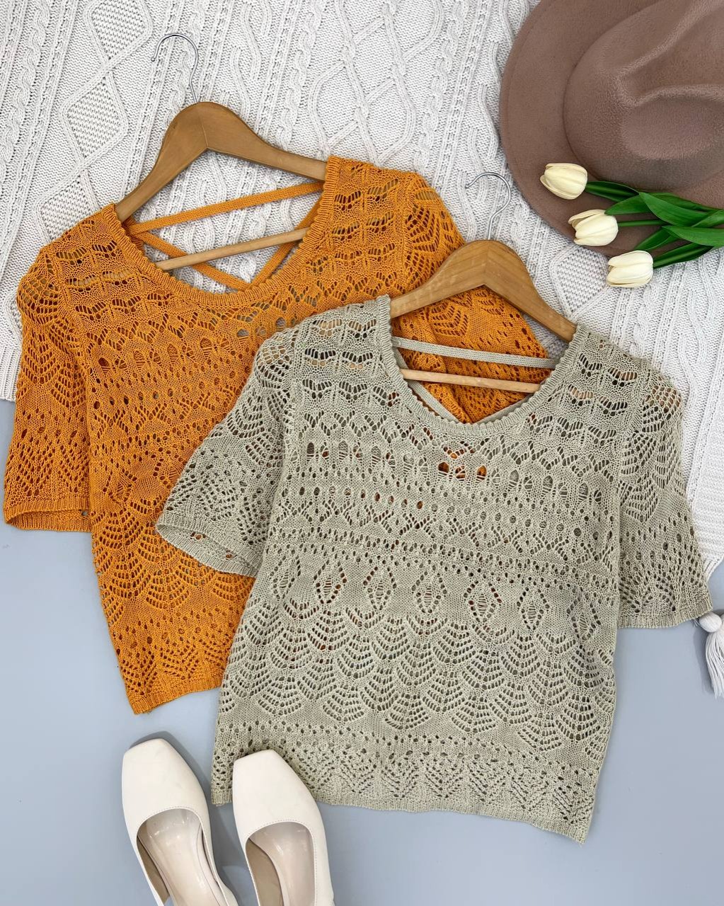 بلوز بافت قلاب بافی پشت ضربدر کد 4395