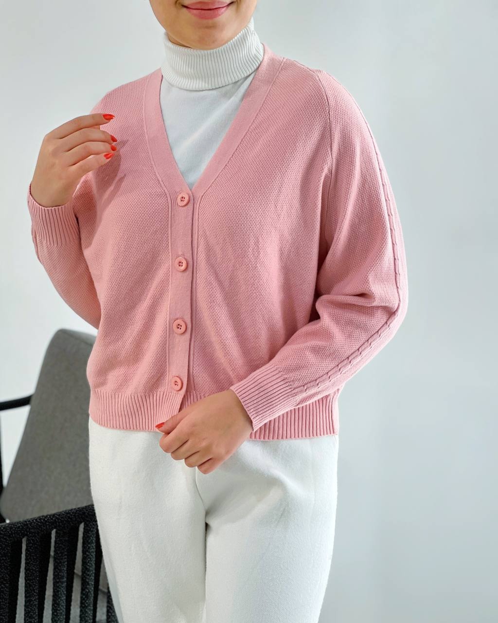 ژاکت بافت جلو دکمه آستین کیمونو کد 4397