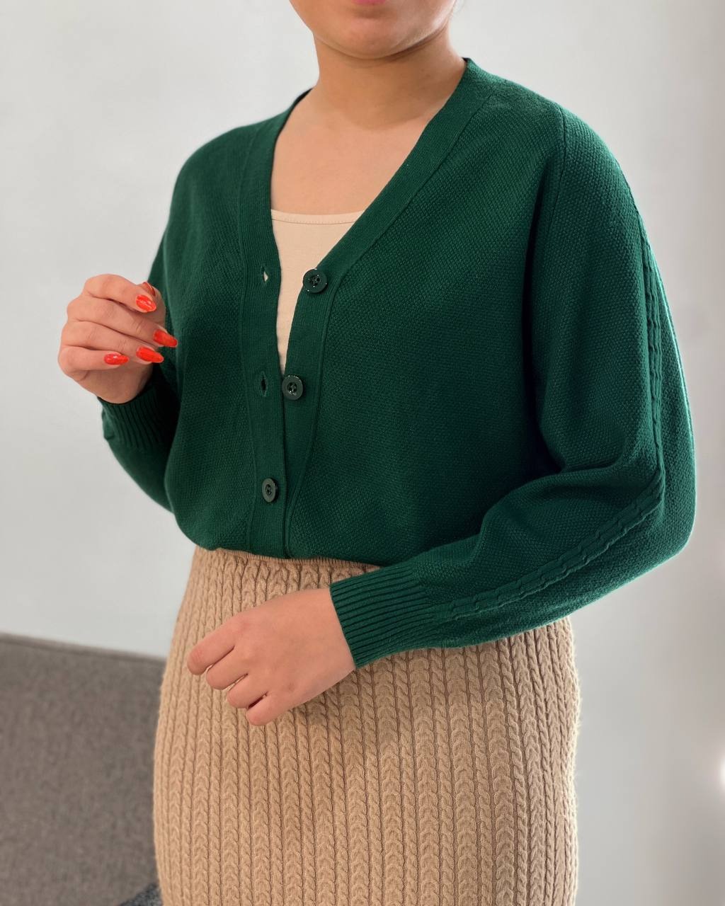 ژاکت بافت جلو دکمه آستین کیمونو کد 4397