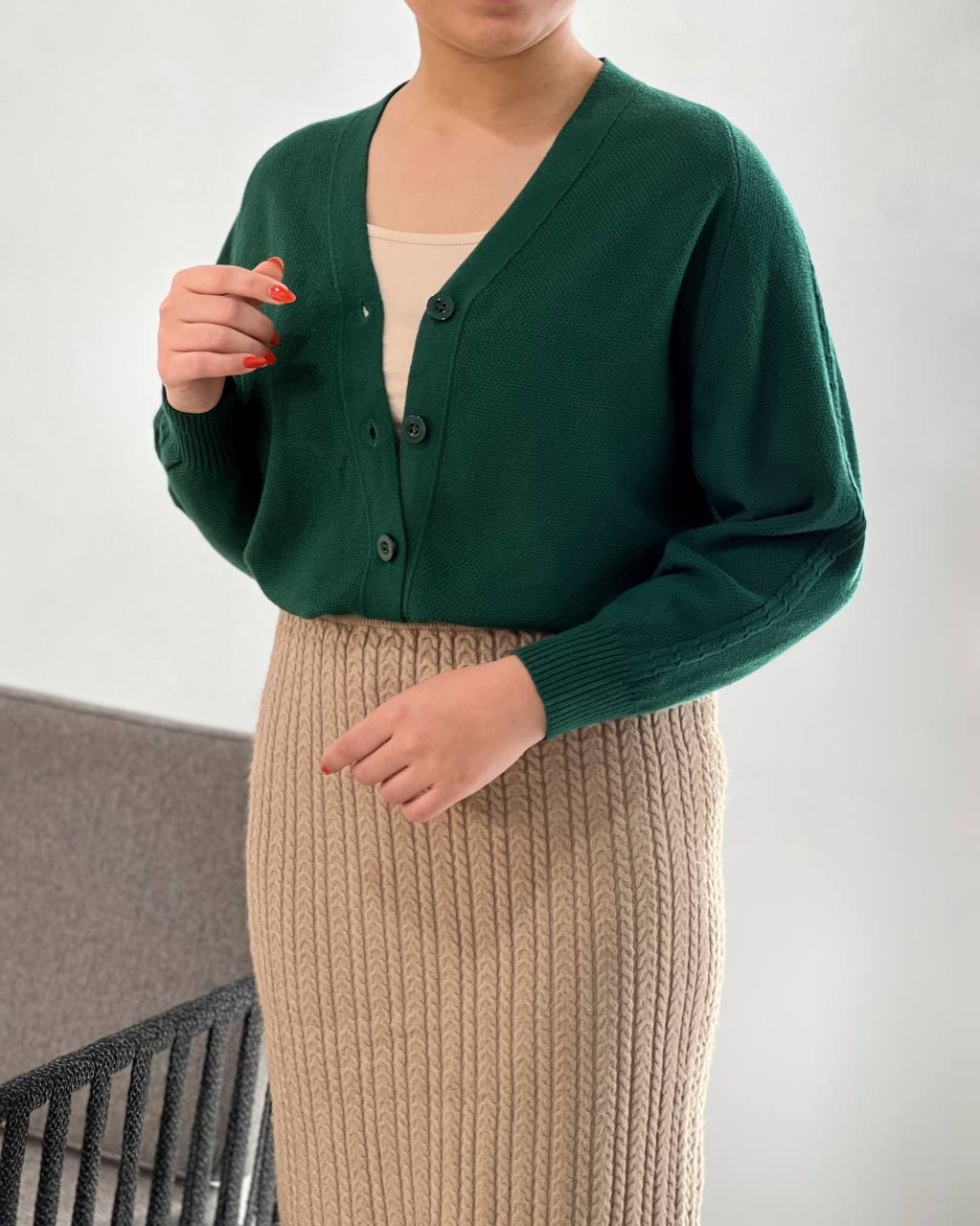 ژاکت بافت جلو دکمه آستین کیمونو کد 4397