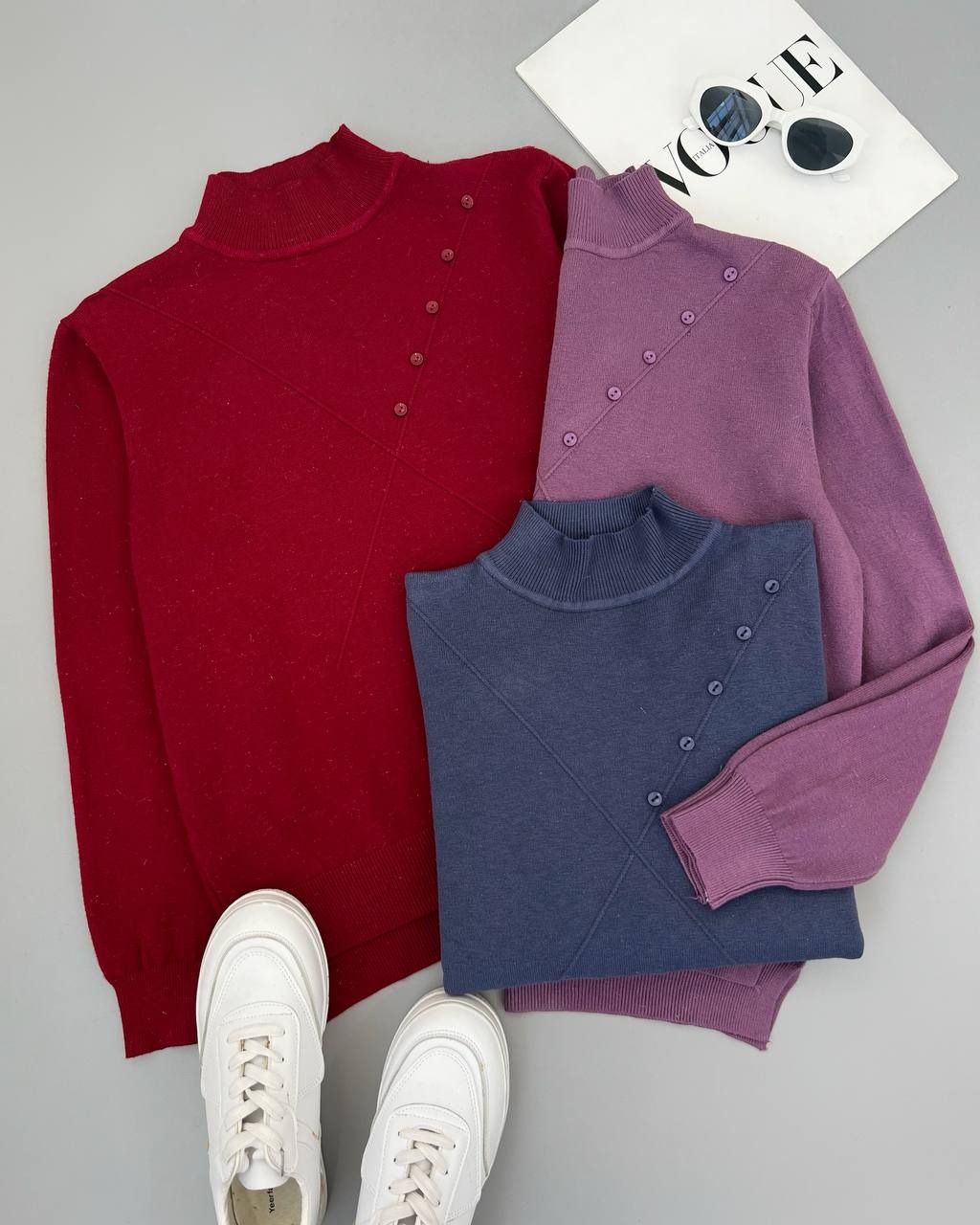 پلیور بافت شاین دار دکمه کد 4398