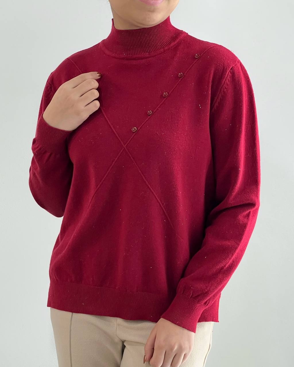 پلیور بافت شاین دار دکمه کد 4398