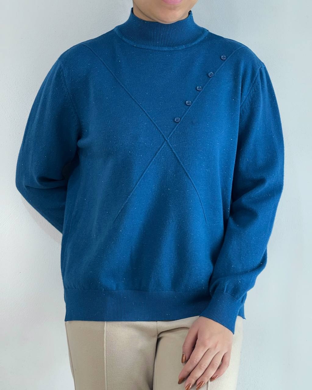 پلیور بافت شاین دار دکمه کد 4398