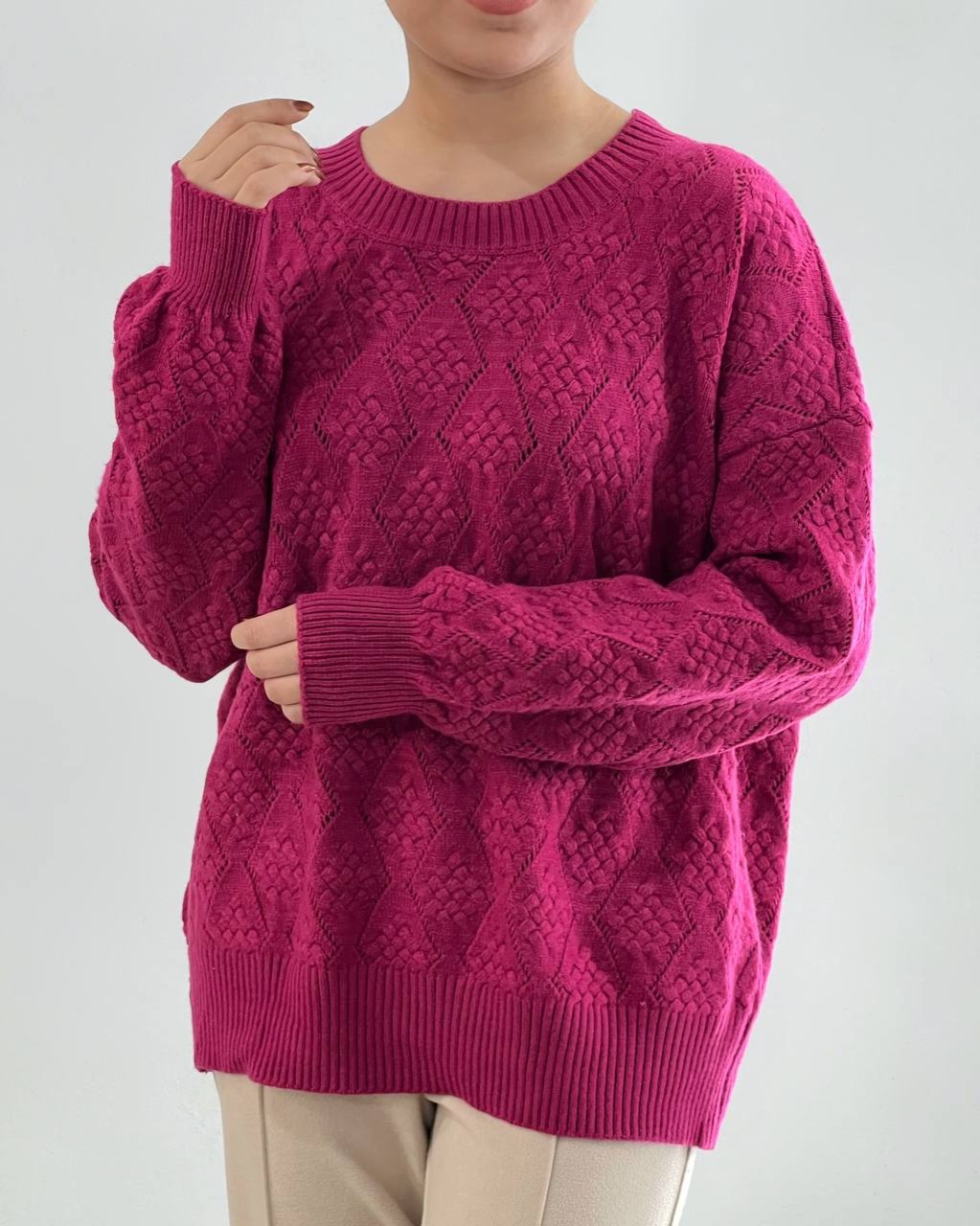 پلیور بافت سه رنگ گل برجسته کد 4400