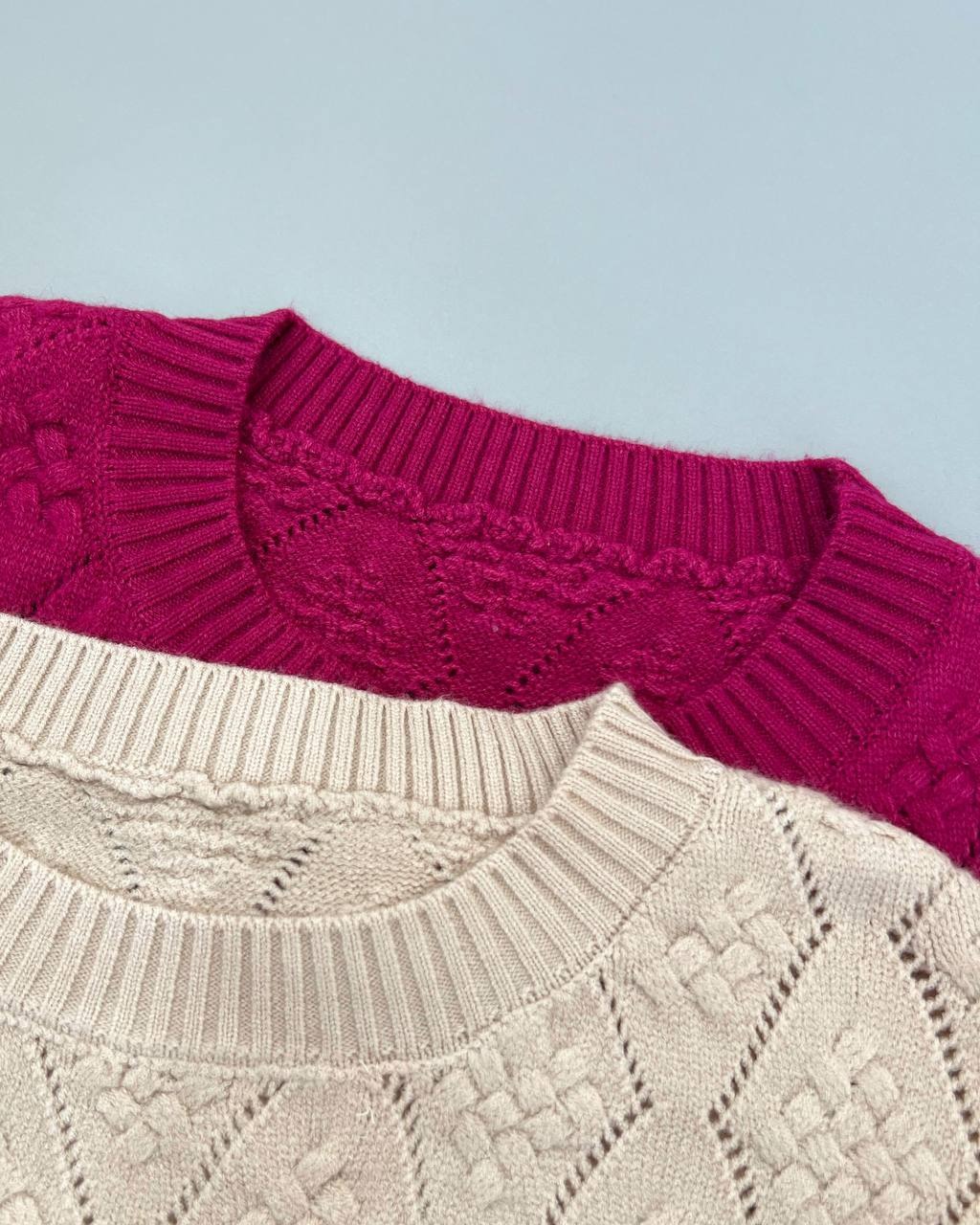 پلیور بافت سه رنگ گل برجسته کد 4400