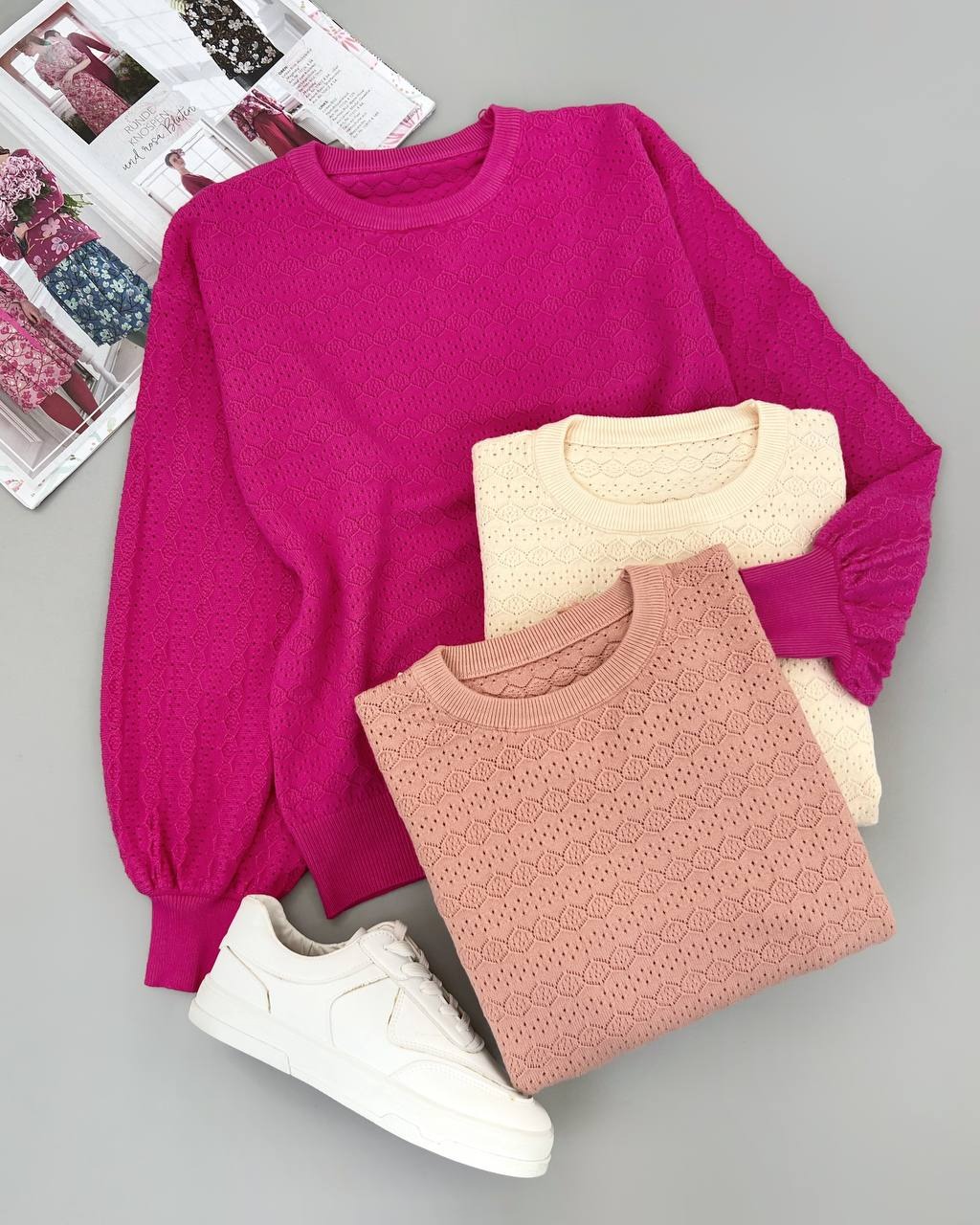 پلیور بافت آستین مچی یقه گرد کد 4401