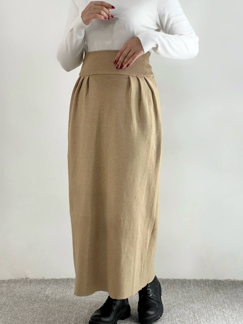 دامن بافت تکرنگ پیلی دار کد 4403