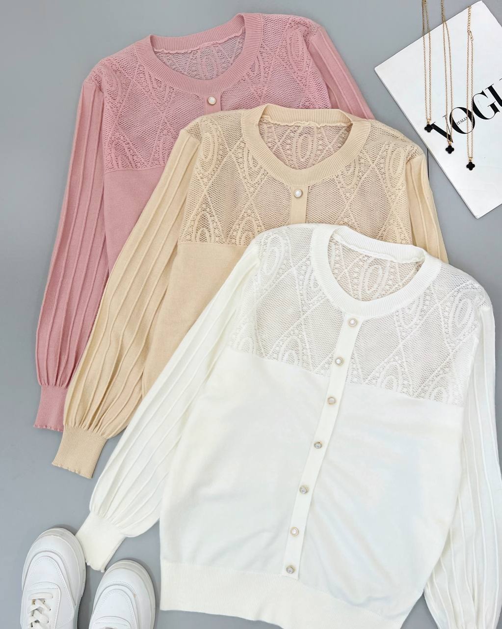 پلیور بافت آستین پلیسه چهار رنگ کد 4405