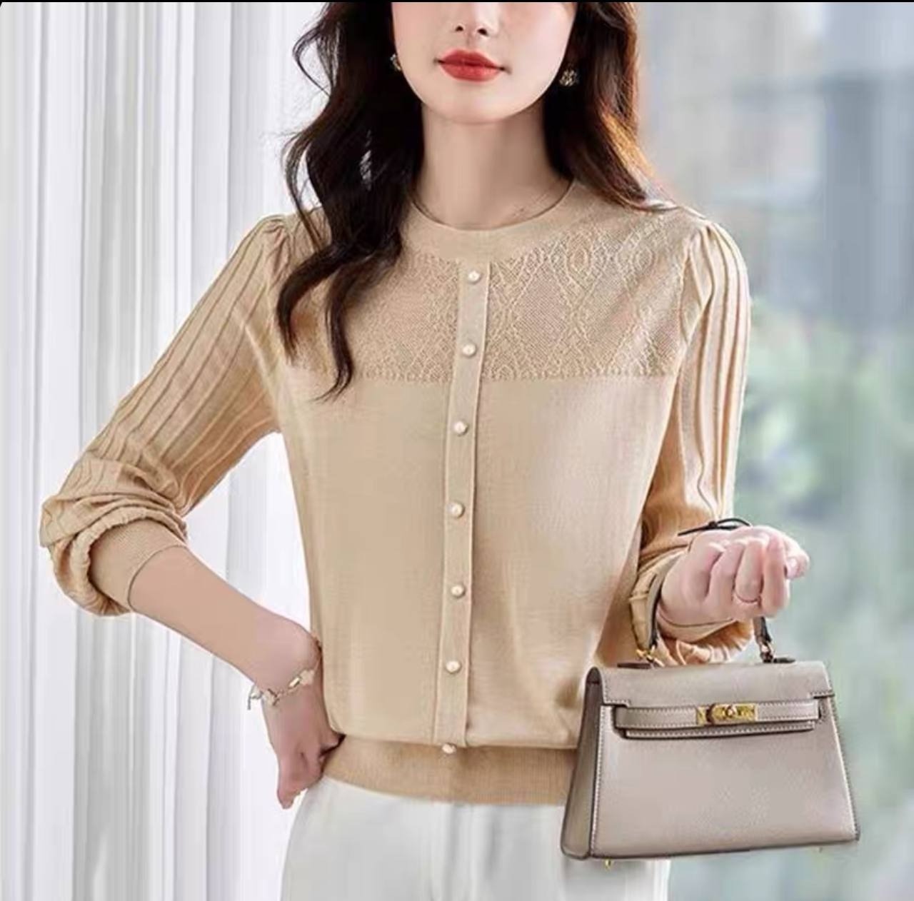 پلیور بافت آستین پلیسه چهار رنگ کد 4405