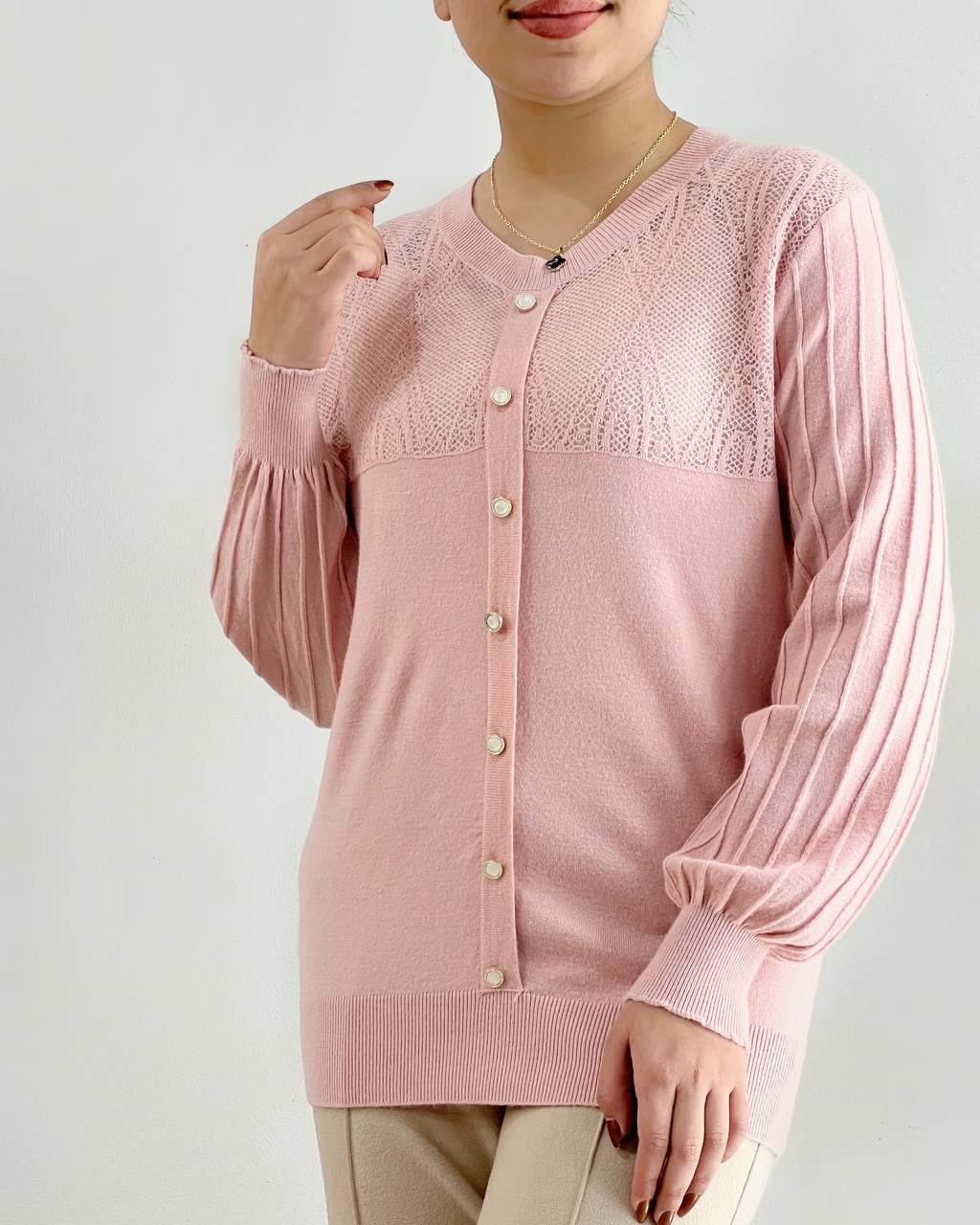 پلیور بافت آستین پلیسه چهار رنگ کد 4405