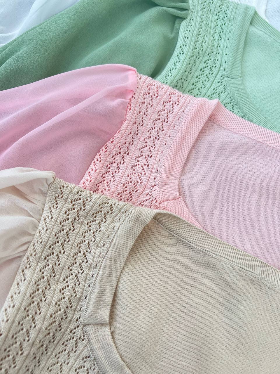 بلوز بافت آستین حریر کد 4418