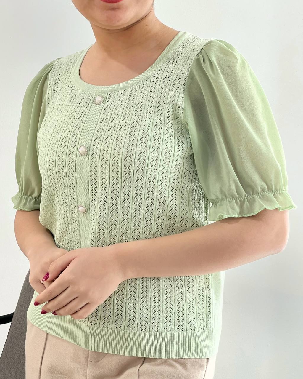 بلوز بافت آستین حریر کد 4418