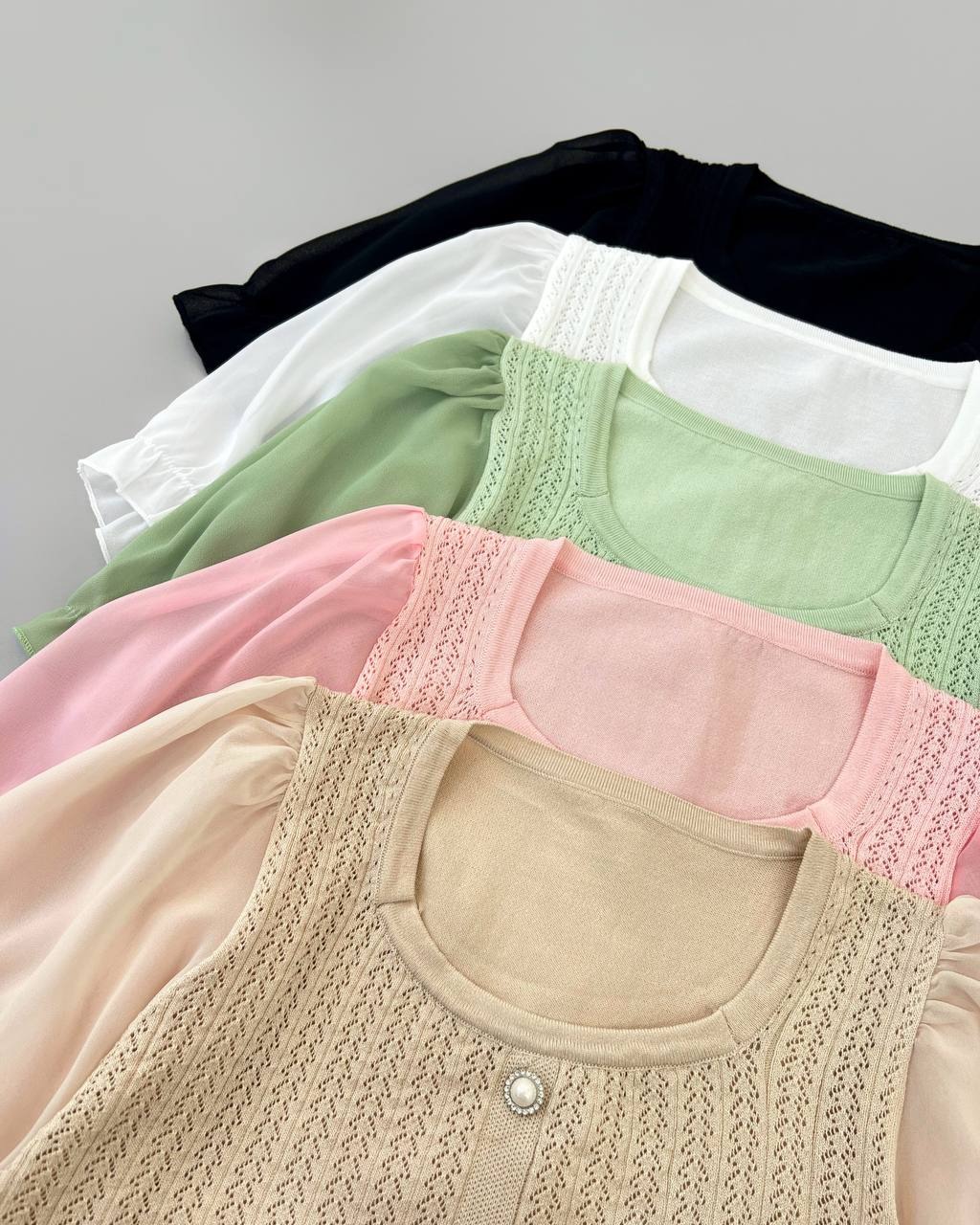 بلوز بافت آستین حریر کد 4418