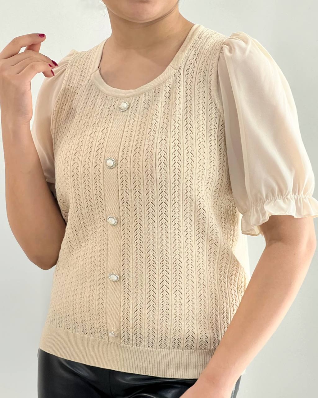 بلوز بافت آستین حریر کد 4418