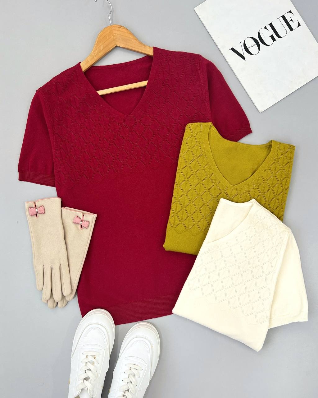 بلوز بافت آستین سه ربع گپ کد 4420