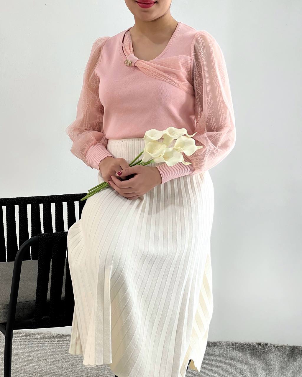 پلیور بافت استین گیپور کد 4422