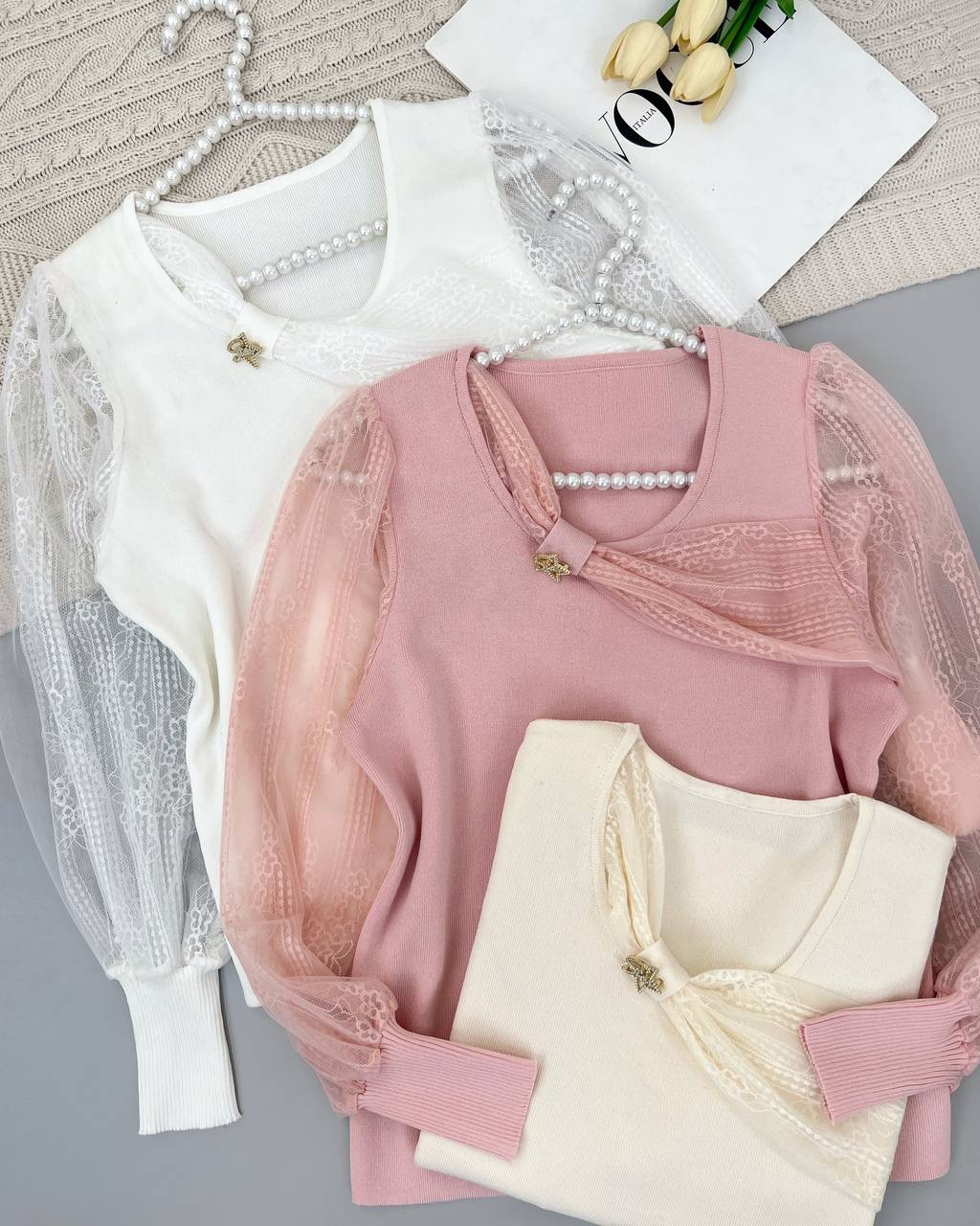 پلیور بافت استین گیپور کد 4422