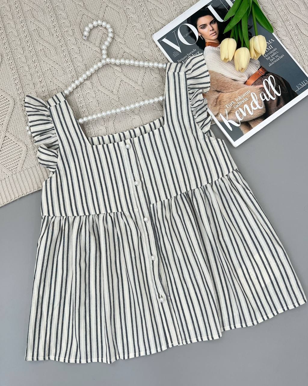 تاپ راه راه کتان نخ کد 4425