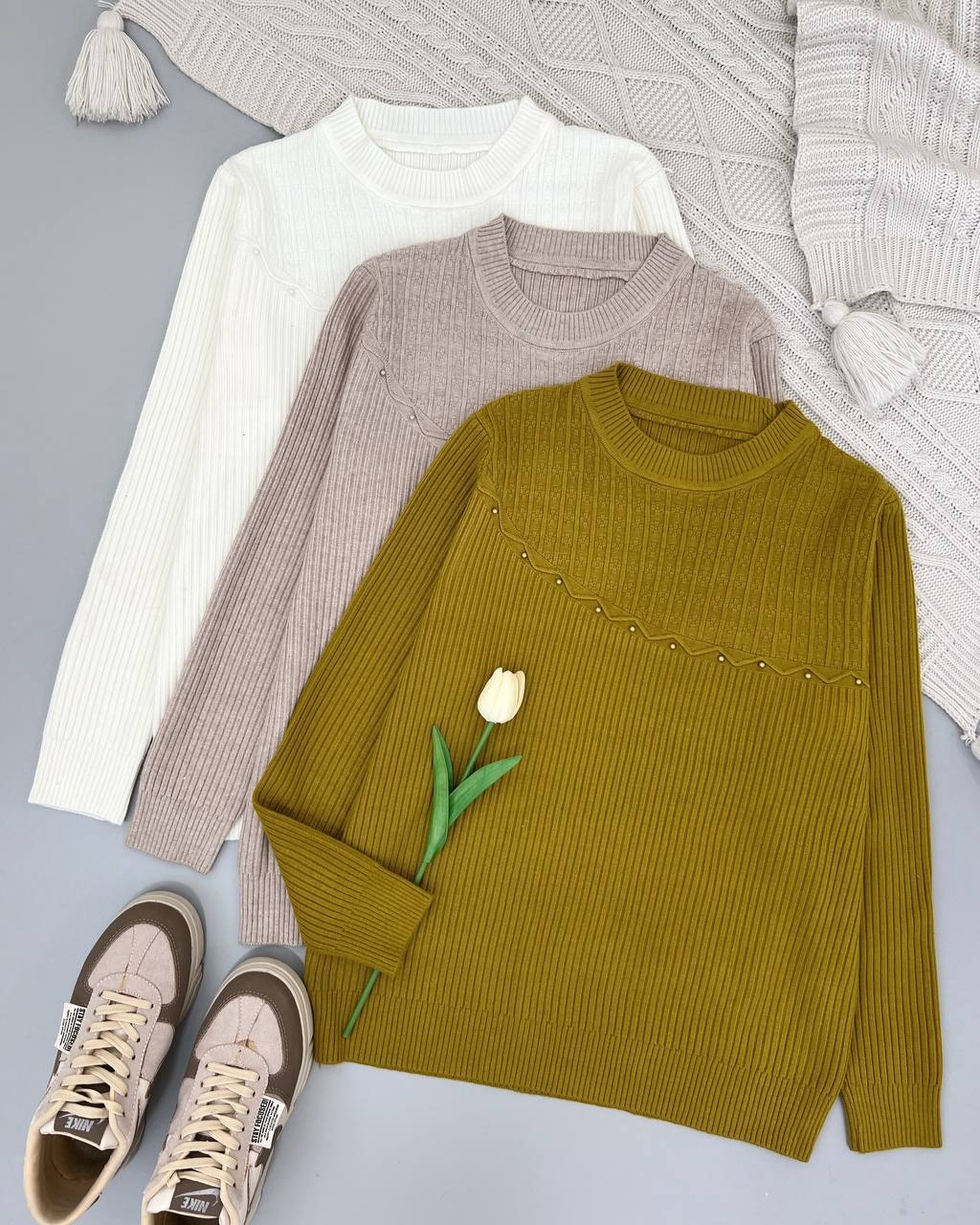 پلیور بافت مروارید 6 رنگ کد 4427